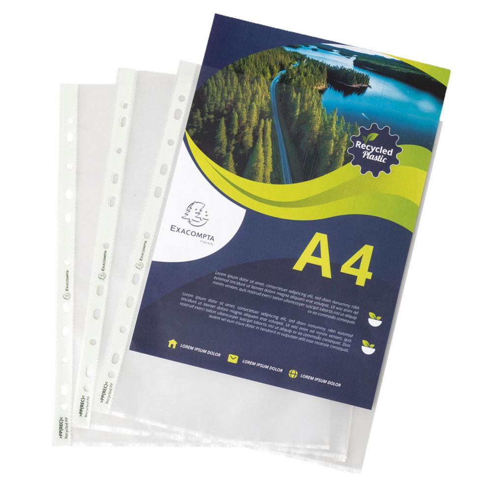 Pochette perfore Forever A4 polypropylne recycl 6/100e graine transparente Exacompta - lot de 100