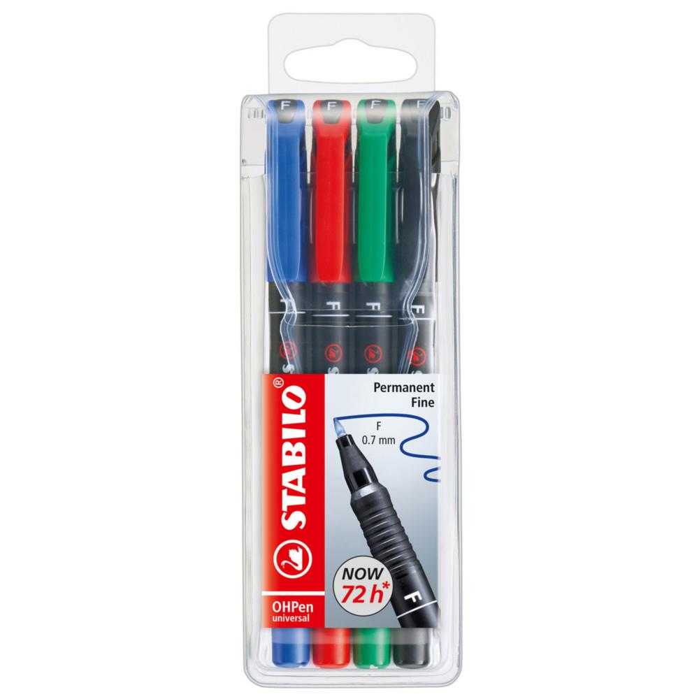 Stylo-feutre marqueur permanent Stabilo OHPen universal - pointe fine 0,7 mm - pochette de 4 coloris assortis