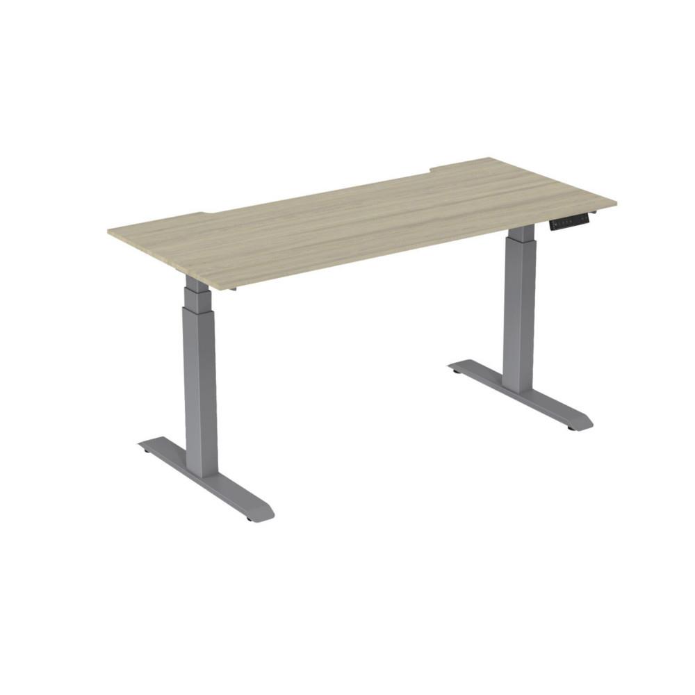 Bureau �lectrique hauteur r�glable Nova L180 cm plateau �chancr� Ch�ne - pieds m�tal Gris