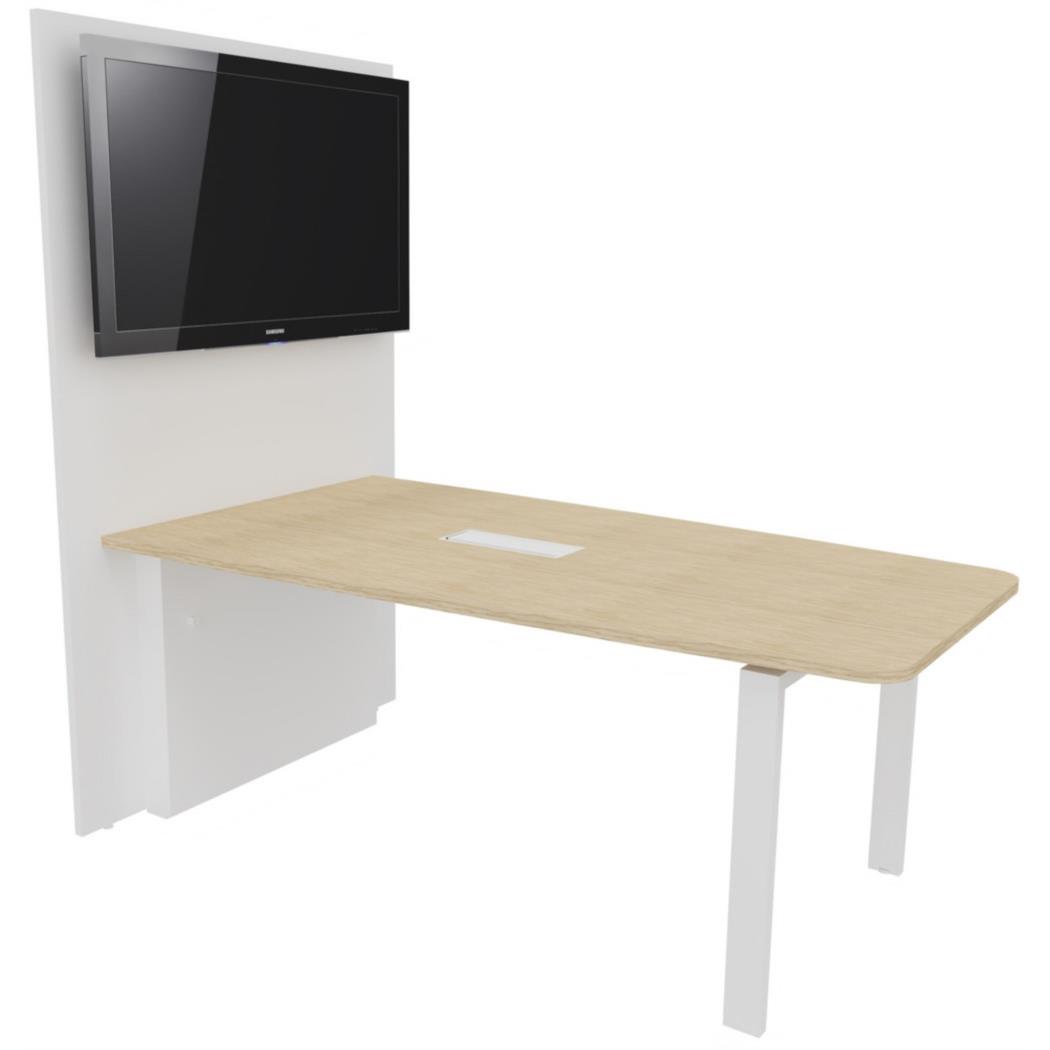 Table de r�union Streamline avec  mur technique L180 cm x H72 cm - Plateau Ch�ne Pieds m�tal Blanc