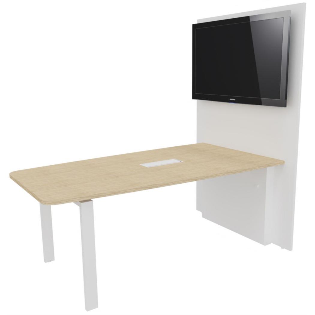 Table de runion Streamline avec  mur technique L180 cm x H72 cm - Plateau Chne Pieds mtal Blanc