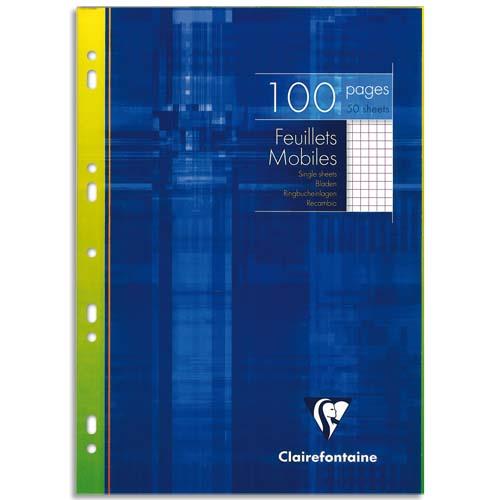 Feuilles mobiles perfor�es Clairefontaine - 21x29,7 cm - petits carreaux - 90 g - 100 pages