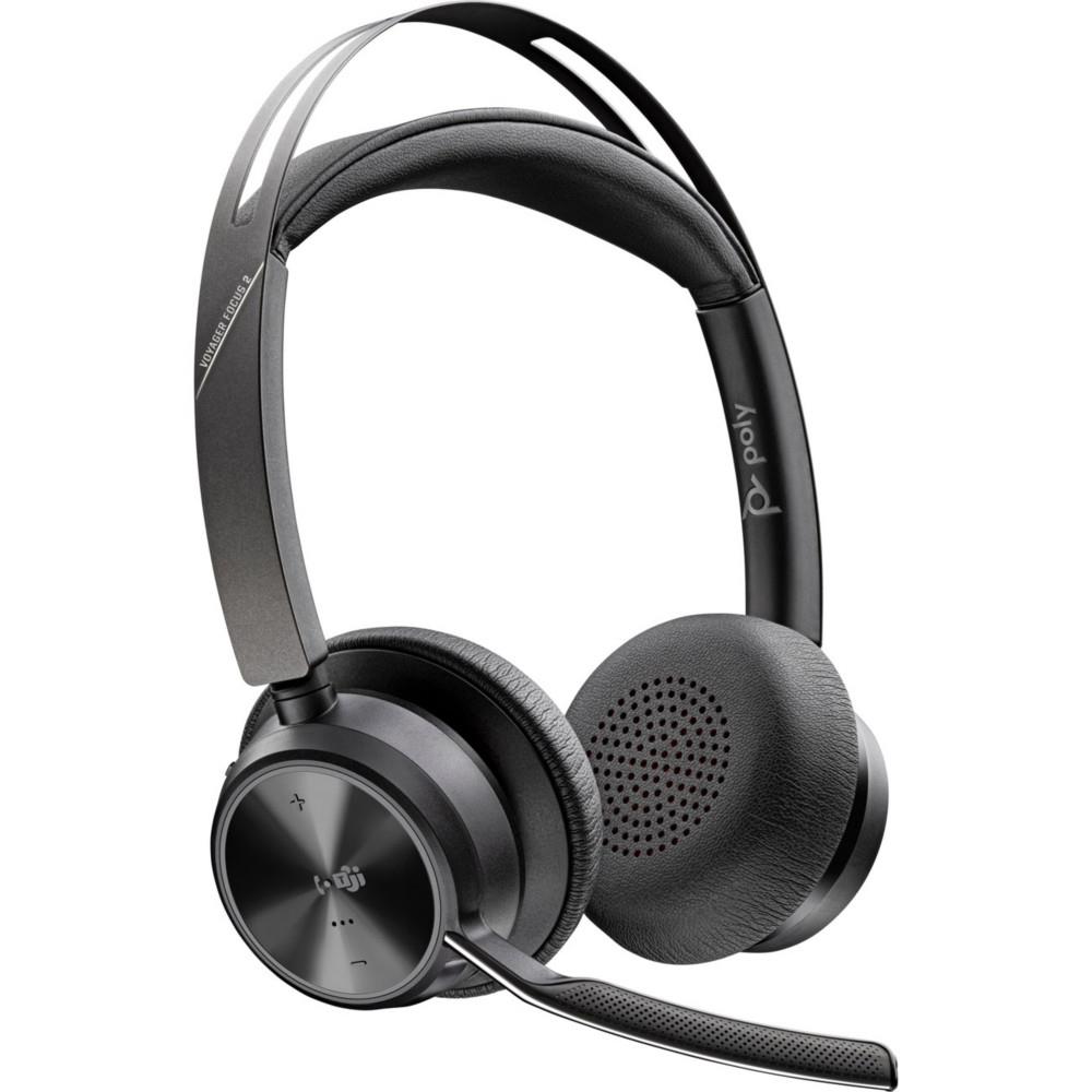 Focus Voyager Poly 2 Duo Poly Casque sans fil Bluetooth + Dongle USB-C et adapteur USB-A