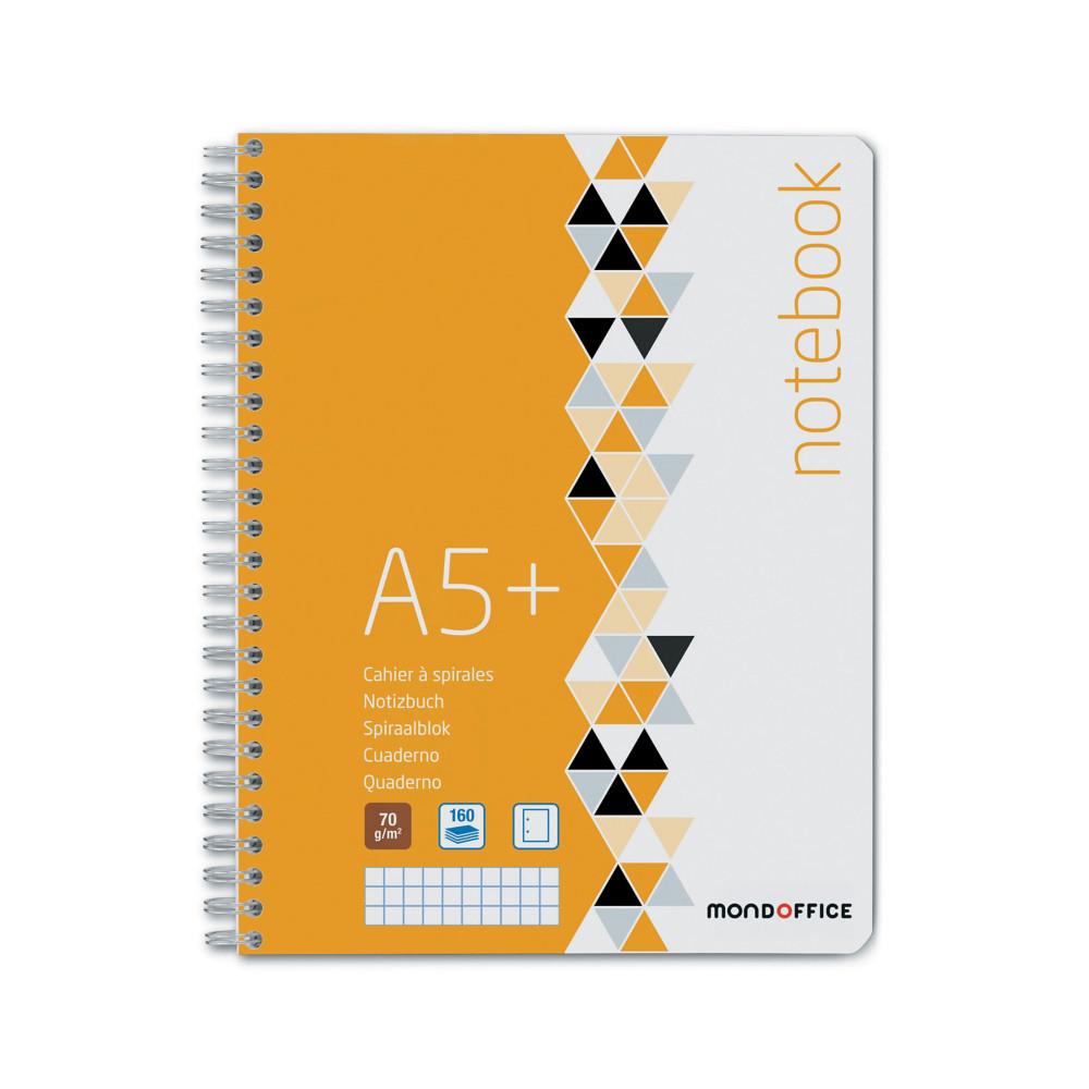Cahier � spirales Mondoffice Notebook - 160 pages - A5+ - 70 g/m� - petits carreaux 5x5 mm - 2 trous