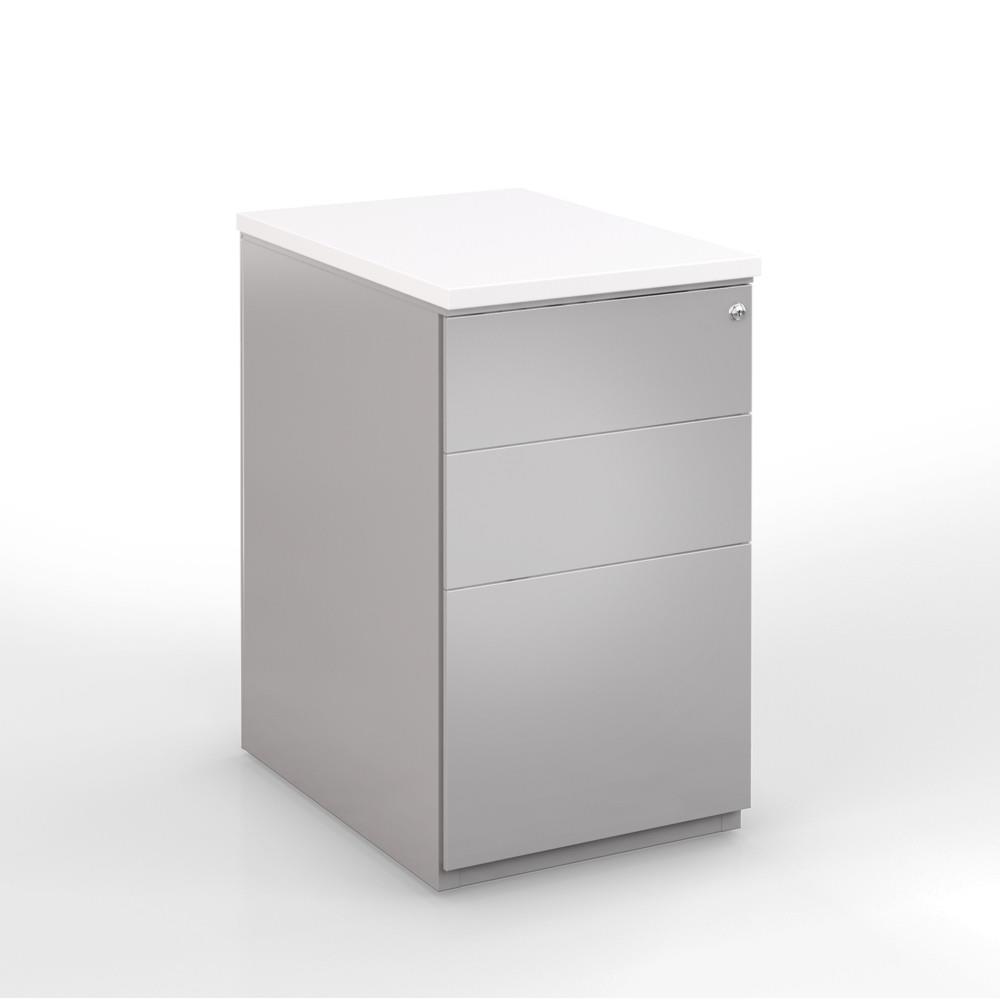 Caisson hauteur bureau mtal - NF Environnement - aluminium - top blanc - H72 x L 42 x P 80 cm