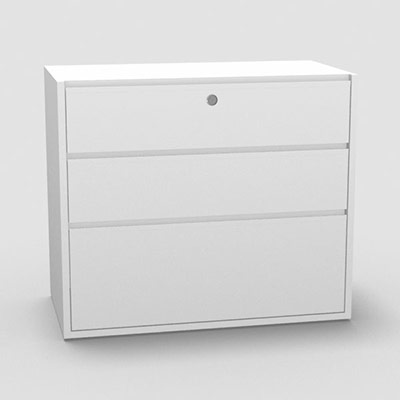 Classeur 3 tiroirs H. 71 x L. 82,5 x P. 43,2 cm - structure dcor blanc neige - faade des tiroirs dcor blanc neige