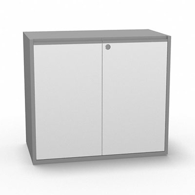Armoire H. 71 x L. 165 x P. 43,2 cm - structure dcor gris aluminium - portes battantes mlamine dcor blanc neige