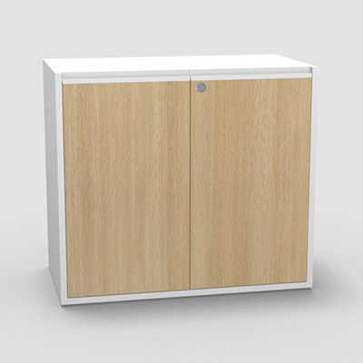 Armoire H. 71 x L. 165 x P. 43,2 cm - structure dcor blanc neige - portes battantes mlamine dcor chne clair