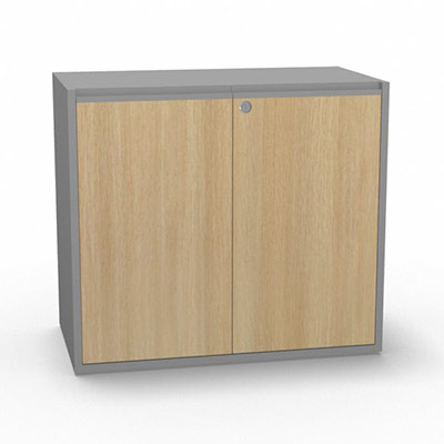 Armoire H. 71 x L. 165 x P. 43,2 cm - structure dcor gris aluminium - portes battantes mlamine dcor chne clair