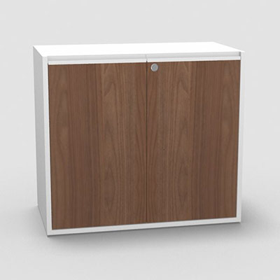 Armoire H. 71 x L. 165 x P. 43,2 cm - structure dcor blanc neige - portes battantes mlamine dcor noyer ambr