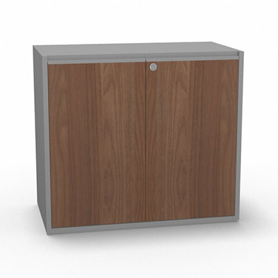 Armoire H. 71 x L. 165 x P. 43,2 cm - structure dcor gris aluminium - portes battantes mlamine dcor noyer ambr