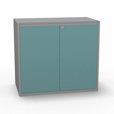 Armoire H. 71 x L. 165 x P. 43,2 cm - structure dcor gris aluminium - portes battantes mlamine dcor bleu lagon