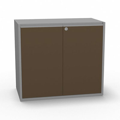 Armoire H. 71 x L. 165 x P. 43,2 cm - structure dcor gris aluminium - portes battantes mlamine dcor taupe