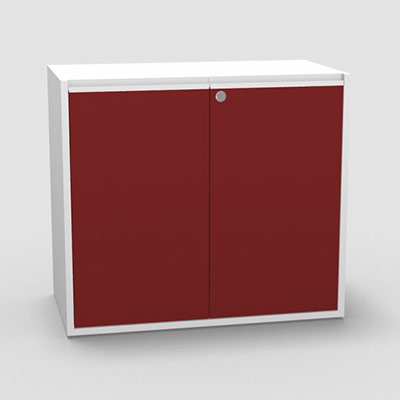 Armoire H. 71 x L. 165 x P. 43,2 cm - structure dcor blanc neige - portes battantes mlamine dcor rouge passion