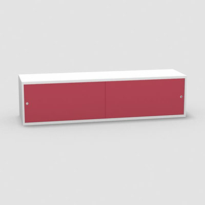 Niche H. 42,5 x L. 165 x P. 43,2 cm structure d�cor blanc neige portes coulissantes Altuglas coloris rouge acc�s face utilisateur