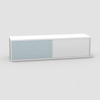 Niche H. 42,5 x L. 165 x P. 43,2 cm structure dcor blanc neige portes coulissantes Altuglas coloris bleu lagon accs double face