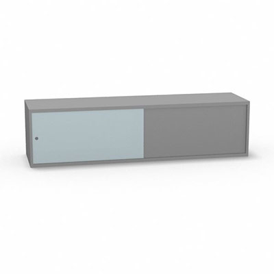 Niche H. 42,5 x L. 165 x P. 43,2 cm structure dcor gris aluminium portes coulissantes Altuglas coloris bleu lagon accs double face