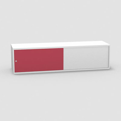 Niche H. 42,5 x L. 165 x P. 43,2 cm structure dcor blanc neige portes coulissantes Altuglas coloris rouge accs double face