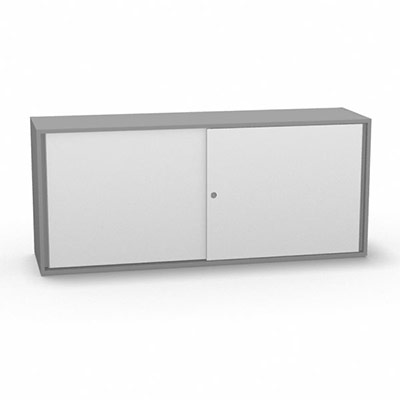 Armoire H. 71 x L. 165 x P. 43,2 cm - structure dcor gris aluminium - portes coulissantes mlamine dcor blanc neige avec accs face utilisateurs