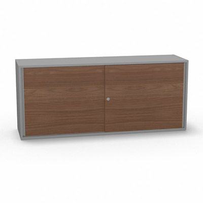 Armoire H. 71 x L. 165 x P. 43,2 cm - structure dcor gris aluminium - portes coulissantes mlamine dcor noyer ambr avec accs face utilisateurs