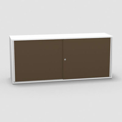 Armoire H. 71 x L. 165 x P. 43,2 cm - structure dcor blanc neige - portes coulissantes mlamine dcor taupe avec accs face utilisateurs