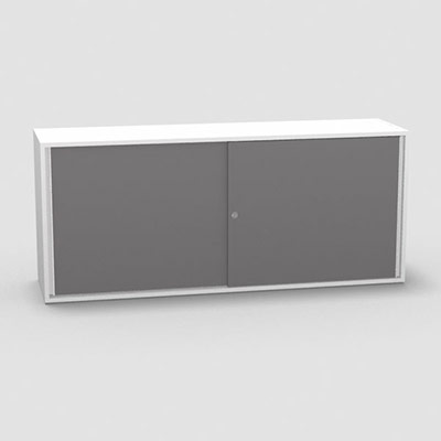 Armoire H. 71 x L. 165 x P. 43,2 cm - structure dcor blanc neige - portes coulissantes mlamine dcor gris macadam avec accs face utilisateurs
