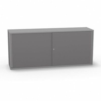 Armoire H. 71 x L. 165 x P. 43,2 cm - structure dcor gris aluminium - portes coulissantes mlamine dcor gris macadam avec accs face utilisateurs