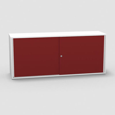 Armoire H. 71 x L. 165 x P. 43,2 cm - structure dcor blanc neige - portes coulissantes mlamine dcor rouge passion avec accs face utilisateurs