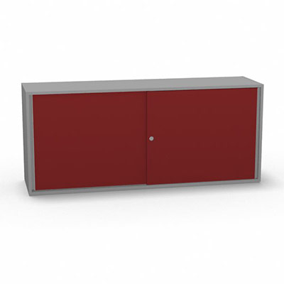 Armoire H. 71 x L. 165 x P. 43,2 cm - structure dcor gris aluminium - portes coulissantes mlamine dcor rouge passion avec accs face utilisateurs