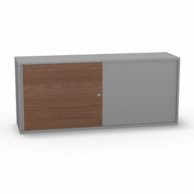 Armoire H. 71 x L. 165 x P. 43,2 cm - structure dcor gris aluminium - portes coulissantes mlamine dcor noyer ambr avec accs double face