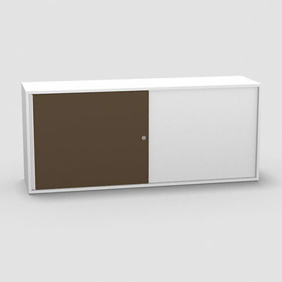Armoire H. 71 x L. 165 x P. 43,2 cm - structure dcor blanc neige - portes coulissantes mlamine dcor taupe avec accs double face