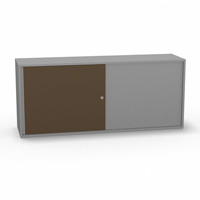 Armoire H. 71 x L. 165 x P. 43,2 cm - structure dcor gris aluminium - portes coulissantes mlamine dcor taupe avec accs double face