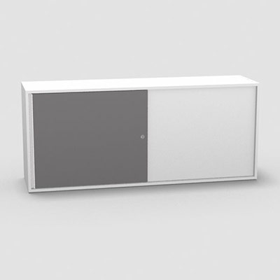 Armoire H. 71 x L. 165 x P. 43,2 cm - structure dcor blanc neige - portes coulissantes mlamine dcor gris macadam avec accs double face