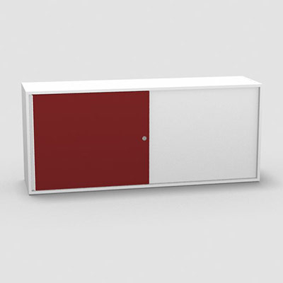 Armoire H. 71 x L. 165 x P. 43,2 cm - structure dcor blanc neige - portes coulissantes mlamine dcor rouge passion avec accs double face