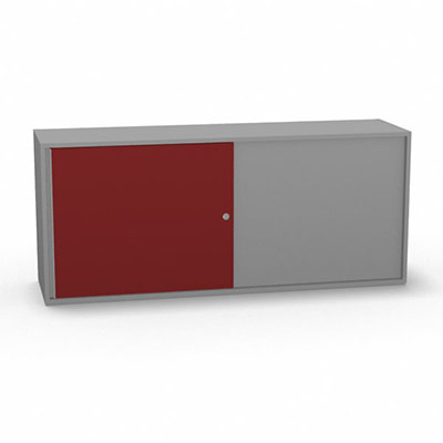 Armoire H. 71 x L. 165 x P. 43,2 cm - structure dcor gris aluminium - portes coulissantes mlamine dcor rouge passion avec accs double face
