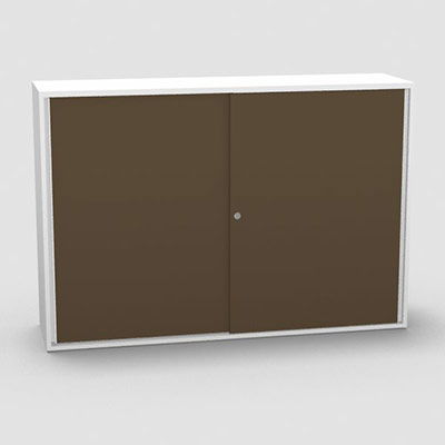 Armoire H. 113,5 x L. 165 x P. 43,2 cm - structure dcor blanc neige - portes coulissantes mlamine dcor taupe avec accs face utilisateurs
