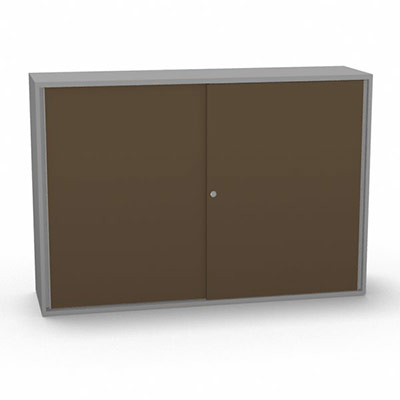 Armoire H. 113,5 x L. 165 x P. 43,2 cm - structure dcor gris aluminium - portes coulissantes mlamine dcor taupe avec accs face utilisateurs