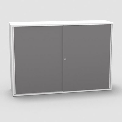 Armoire H. 113,5 x L. 165 x P. 43,2 cm - structure dcor blanc neige - portes coulissantes mlamine dcor gris macadam avec accs face utilisateurs