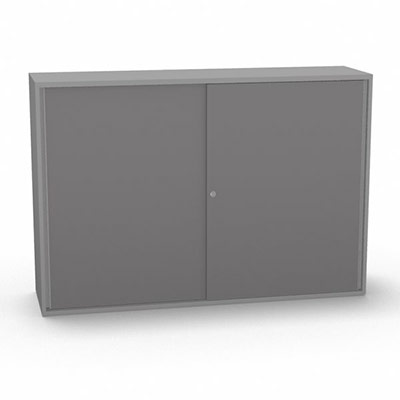 Armoire H. 113,5 x L. 165 x P. 43,2 cm - structure dcor gris aluminium - portes coulissantes mlamine dcor gris macadam avec accs face utilisateurs