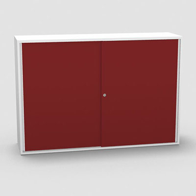 Armoire H. 113,5 x L. 165 x P. 43,2 cm - structure dcor blanc neige - portes coulissantes mlamine dcor rouge passion avec accs face utilisateurs