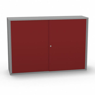 Armoire H. 113,5 x L. 165 x P. 43,2 cm - structure dcor gris aluminium - portes coulissantes mlamine dcor rouge passion avec accs face utilisateurs