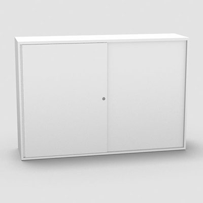 Armoire H. 113,5 x L. 165 x P. 43,2 cm - structure dcor blanc neige - portes coulissantes mlamine dcor blanc neige avec accs double face