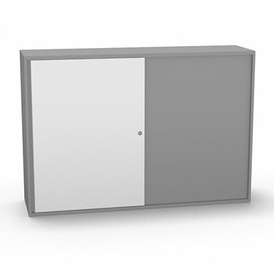 Armoire H. 113,5 x L. 165 x P. 43,2 cm - structure dcor gris aluminium - portes coulissantes mlamine dcor blanc neige avec accs double face