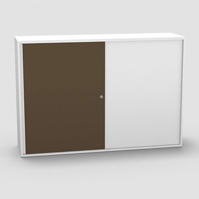 Armoire H. 113,5 x L. 165 x P. 43,2 cm - structure dcor blanc neige - portes coulissantes mlamine dcor taupe avec accs double face