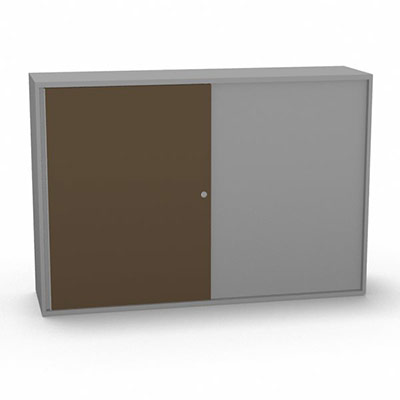 Armoire H. 113,5 x L. 165 x P. 43,2 cm - structure dcor gris aluminium - portes coulissantes mlamine dcor taupe avec accs double face