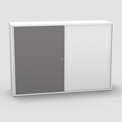 Armoire H. 113,5 x L. 165 x P. 43,2 cm - structure dcor blanc neige - portes coulissantes mlamine dcor gris macadam avec accs double face