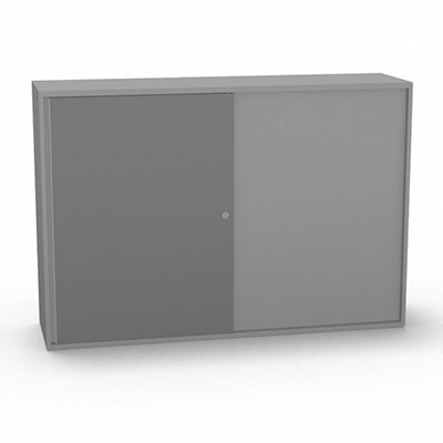Armoire H. 113,5 x L. 165 x P. 43,2 cm - structure dcor gris aluminium - portes coulissantes mlamine dcor gris macadam avec accs double face