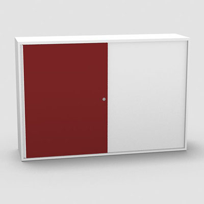Armoire H. 113,5 x L. 165 x P. 43,2 cm - structure dcor blanc neige - portes coulissantes mlamine dcor rouge passion avec accs double face