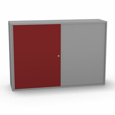 Armoire H. 113,5 x L. 165 x P. 43,2 cm - structure dcor gris aluminium - portes coulissantes mlamine dcor rouge passion avec accs double face