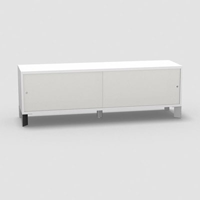 Armoire sur pieds H. 55,2 x L. 165 x P. 43,2 cm - structure dcor blanc neige - portes coulissantes Altuglas coloris blanc avec accs face utilisateurs